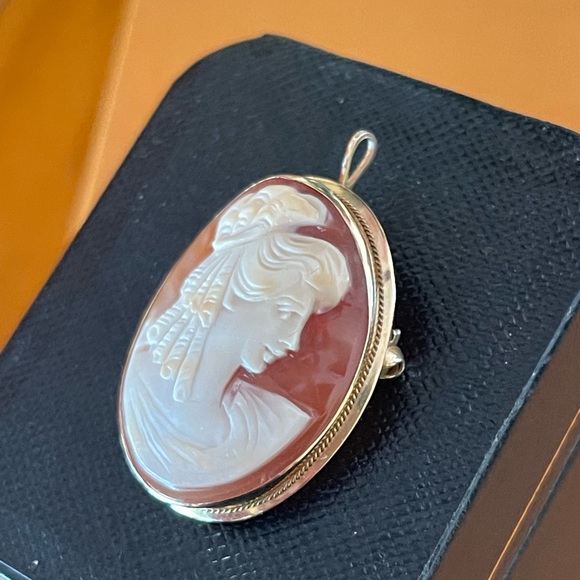 Authentic cameo brooch or  pendant 14 k gold - Picture 7 of 13